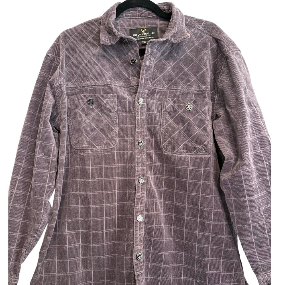 Vintage Style Suslo Couture Purple Check Corduroy Shirt and Pants Set
